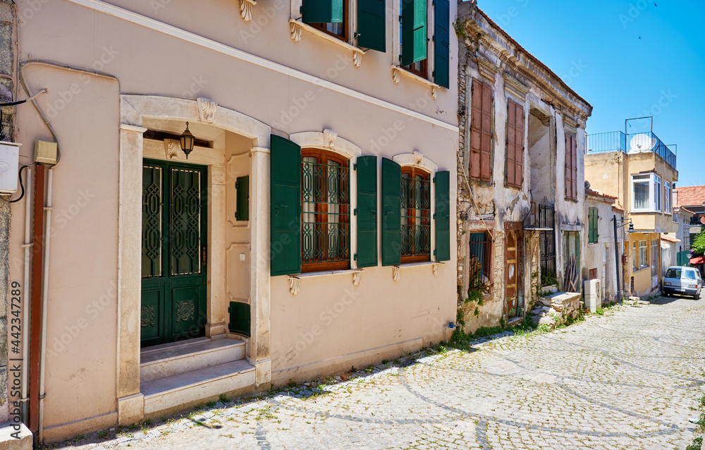 Exterior of traditional houses in Urla, İzmir, Turkey. Exterior of traditional houses in Urla, İzmir, Turkey.