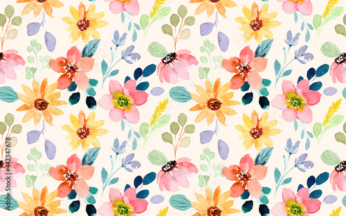 Colorful floral watercolor seamless pattern