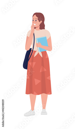 Laughing teen girl student semi flat color vector character. Standing figure. Full body person on white. Teen problems isolated modern cartoon style illustration for graphic design and animation