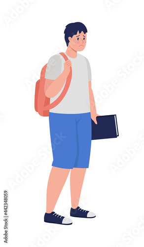 Upset male student semi flat color vector character. Standing figure. Full body person on white. Teen problems isolated modern cartoon style illustration for graphic design and animation
