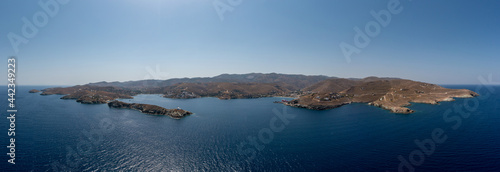 Greece, Kea Tzia island. Panoramic aerial drone view