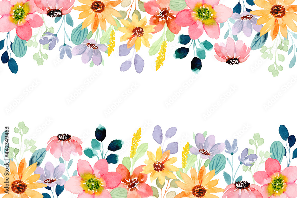 Colorful wild flower background with watercolor - obrazy, fototapety, plakaty 