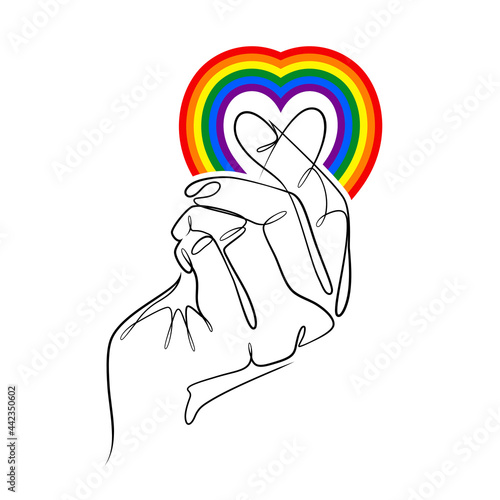 Pride Month celebrated in the month of June. Lesbian, Gay, Bisexual, Transgender and Queer (LGBTQ). Vector rainbow LGBT fingers mini heart Design for sticker, card, poster, tattoo, t-shirt, or logo.