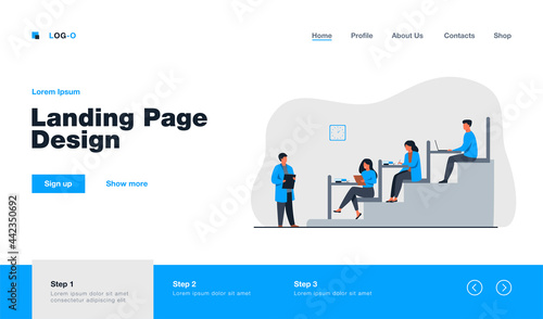 College students sitting at desks in classroom and listening to teacher. Vector illustration for higher education, university, classroom concept