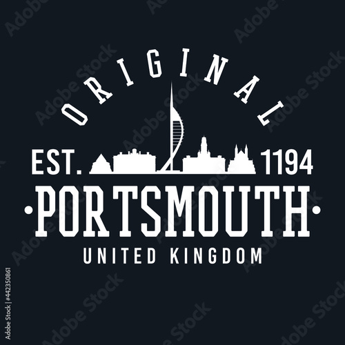 Portsmouth  UK Skyline Original. A Logotype Sports College and University Style. Illustration Design Vector City.