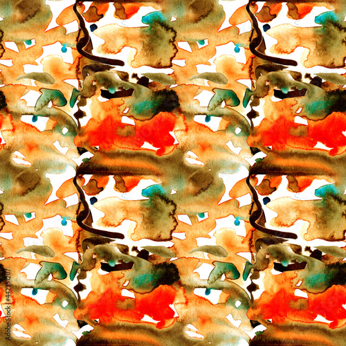 Watercolor abstract seamless pattern. Creative texture with bright abstract hand drawn elements. Abstract colorful print.	