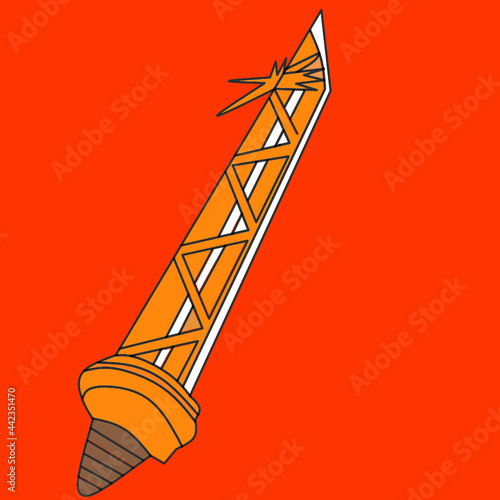 red background unique short sword graphic design vector illustration