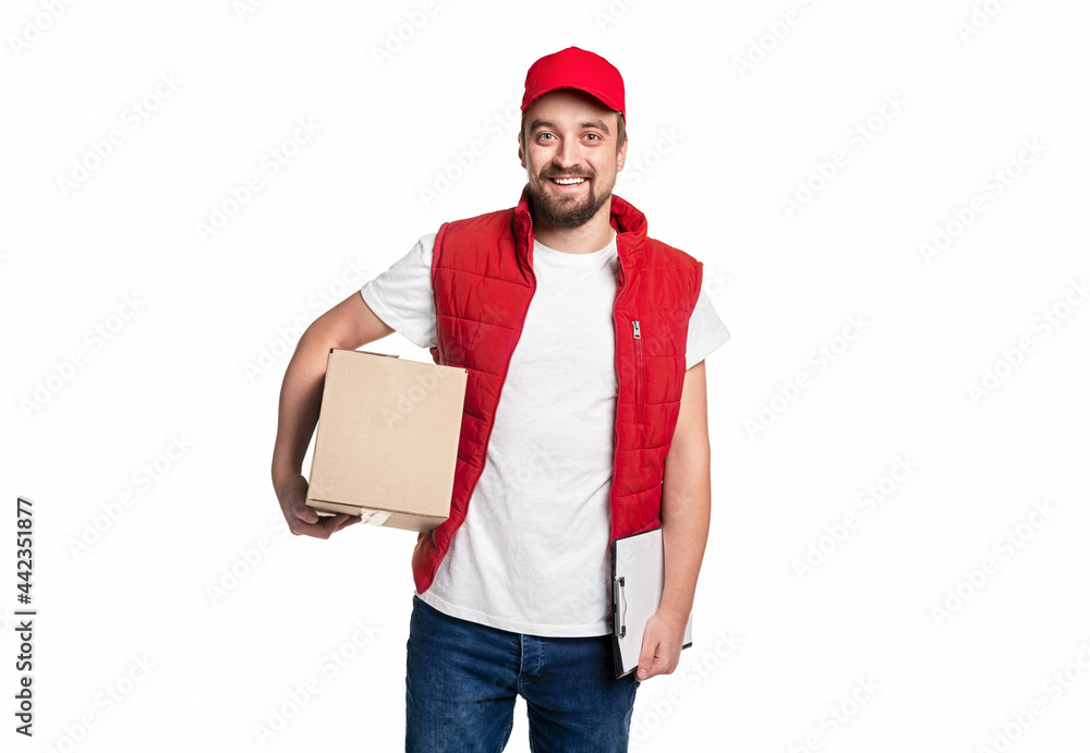 Warehouse worker with box and clipboard Warehouse worker with box and clipboard