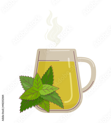 Cup of peppermint tea.  Vector isolated colorful illustration in outline style.