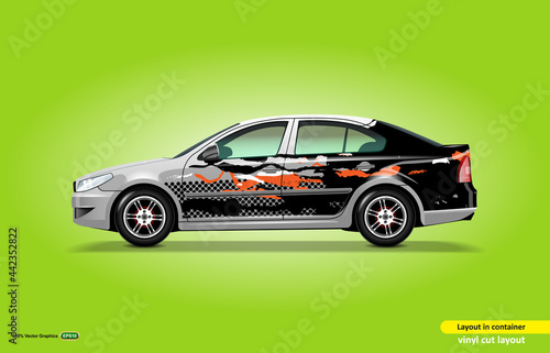 Car design decal wrap, for white sedan car, dayly use abstract theme kit. photo