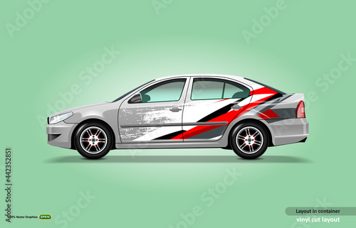 Metalic sedan car decal wrap design with abstract stripe theme kit.