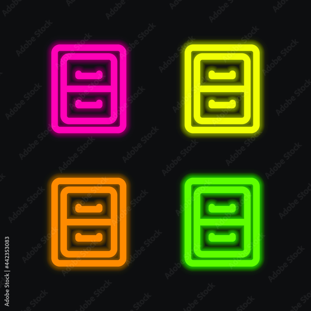 Archive Furniture Outline With Drawers four color glowing neon vector icon Archive Furniture Outline With Drawers four color glowing neon vector icon