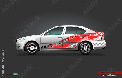 Car decal wrap design with abstract theme on metalic sedan car.