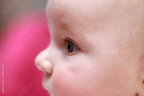 face of a little newborn boy close-up cheeks round face