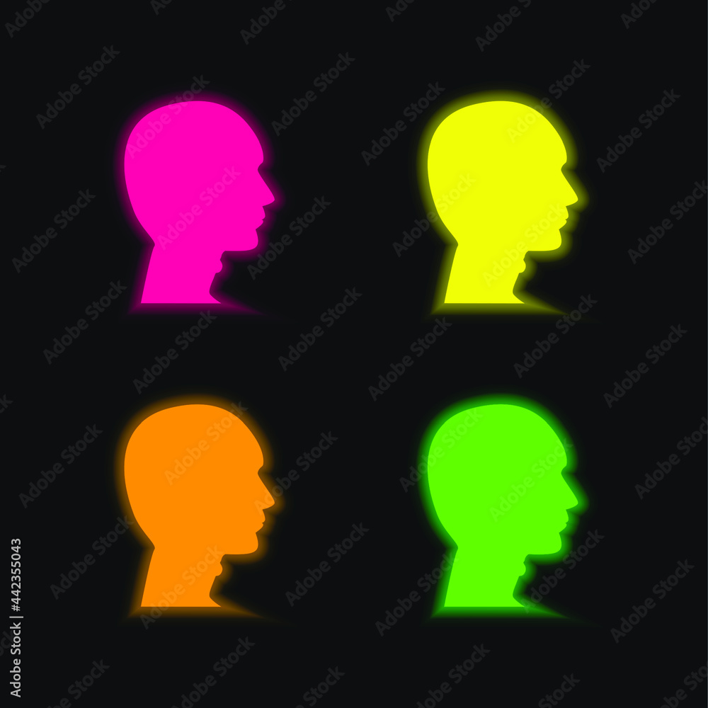 Bald Man Head four color glowing neon vector icon