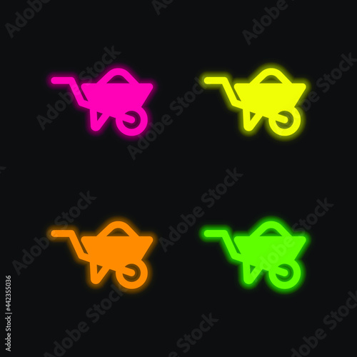 Barrow four color glowing neon vector icon