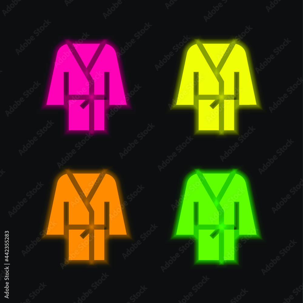 Obraz premium Bathrobe four color glowing neon vector icon