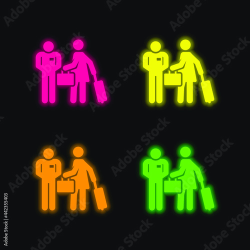 Bellboy four color glowing neon vector icon