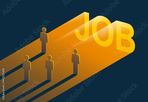 Job searching - flat people looking at big word