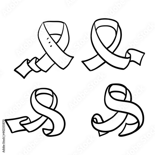 hand drawn doodle cancer ribbon illustration symbol isolated