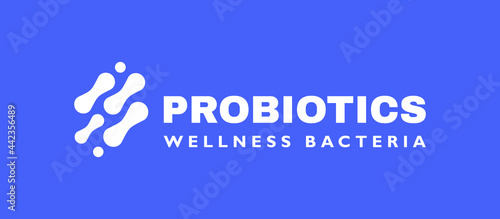 Probiotics bacteria label. Logo design. Healthy nutrition ingredient for therapeutic purposes. Vector illustration
