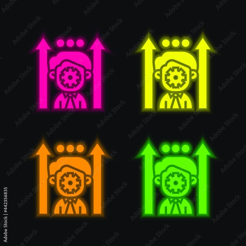 Boosting Potential four color glowing neon vector icon