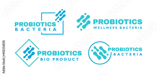 Set probiotics bacteria label icon. Logo design. Healthy nutrition ingredient for therapeutic purposes. Vector illustration