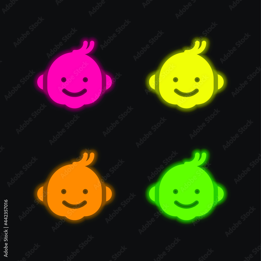 Obraz premium Boy four color glowing neon vector icon