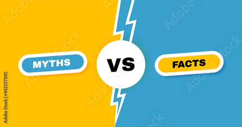 Facts vs myths versus battle background with lightning bolt. Concept of thorough fact-checking or easy compare evidence.. Vector illustration photo