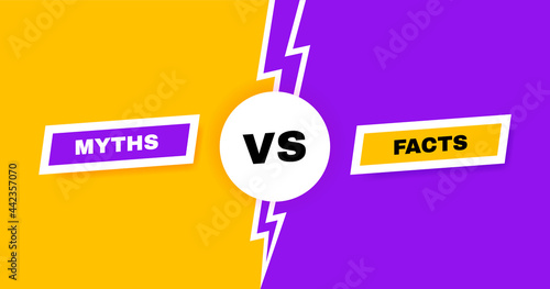 Facts vs myths versus battle background with lightning bolt. Concept of thorough fact-checking or easy compare evidence.. Vector illustration photo