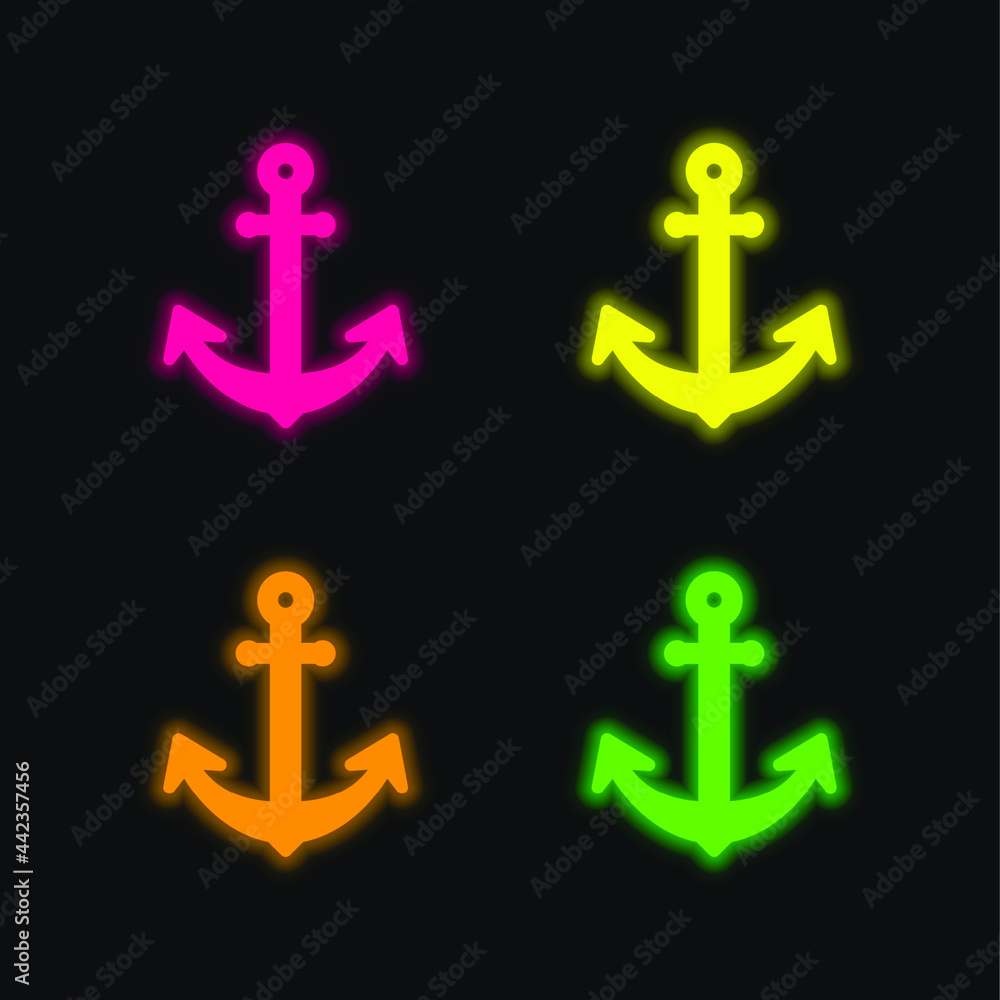 Obraz premium Big Anchor four color glowing neon vector icon