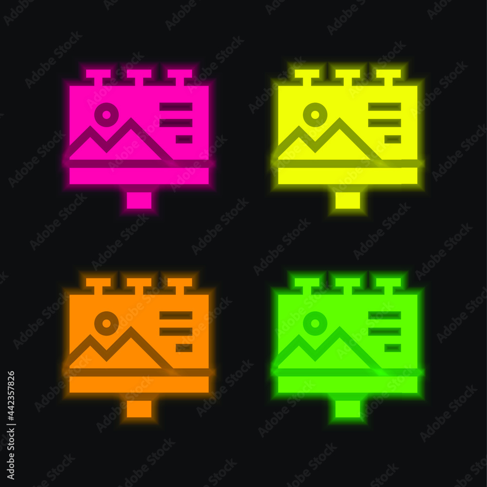 Obraz premium Billboard four color glowing neon vector icon