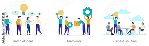 A set of vector illustrations on the topic of business.Search for ideas,teamwork,business unity.Abstract illustrations.