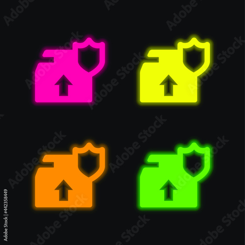 Box four color glowing neon vector icon