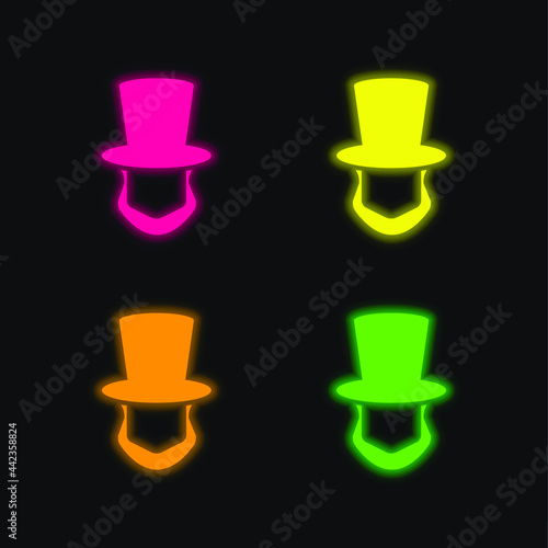 Abraham Lincoln Hat And Beard Shapes four color glowing neon vector icon