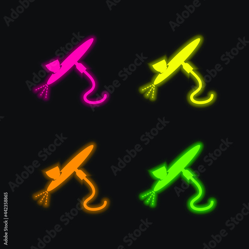 Airbrush Painting Tool four color glowing neon vector icon
