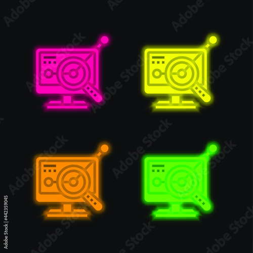 Analyst four color glowing neon vector icon