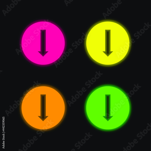 Arrow Pointing To Down four color glowing neon vector icon