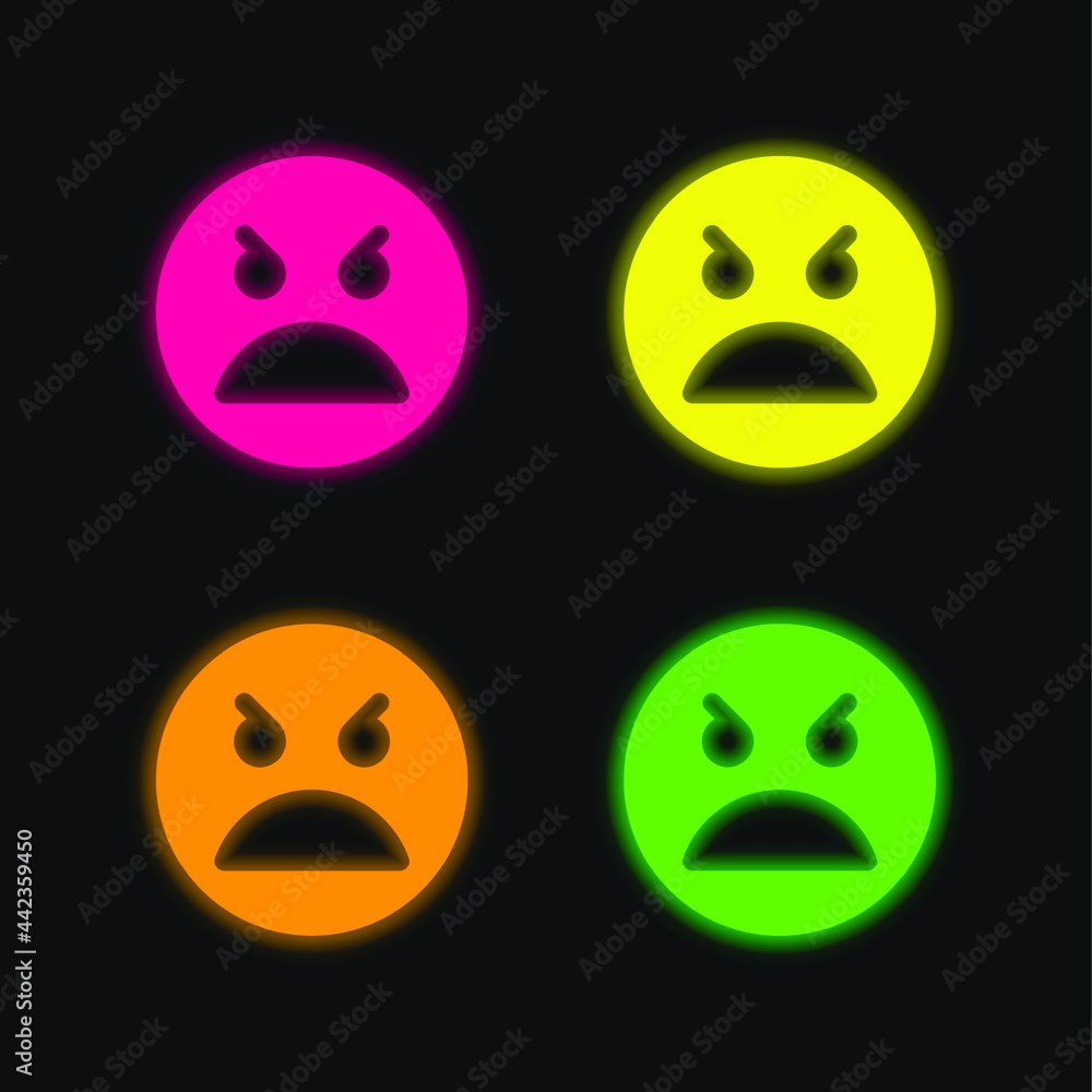 Fototapeta premium Angry Face four color glowing neon vector icon