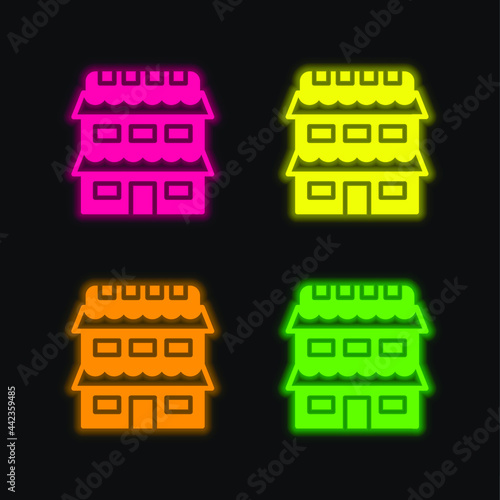 Appartment four color glowing neon vector icon