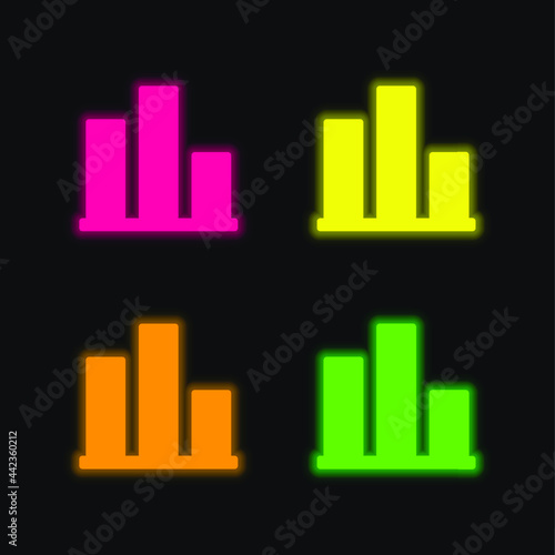 Bar Chart four color glowing neon vector icon
