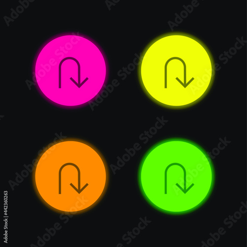 Arrow Down four color glowing neon vector icon