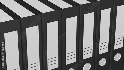 Concept: accounting. Black folders with papers.