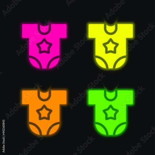 Baby Clothing four color glowing neon vector icon