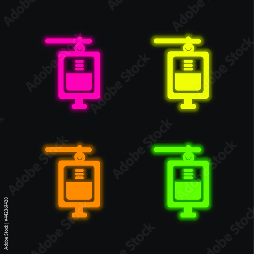 Blood Transfusion four color glowing neon vector icon