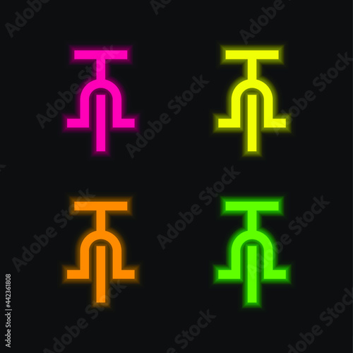 Bicycle four color glowing neon vector icon