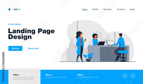People working together on project. Cooperation, ideas. Flat vector illustration. Startup project concept can be used for presentations, banner, website design, landing web page