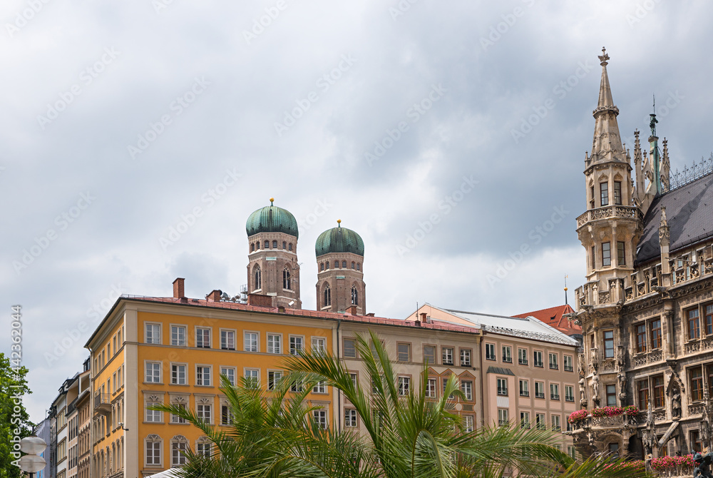 munich Marienplatz, view to the twin dome and city hall