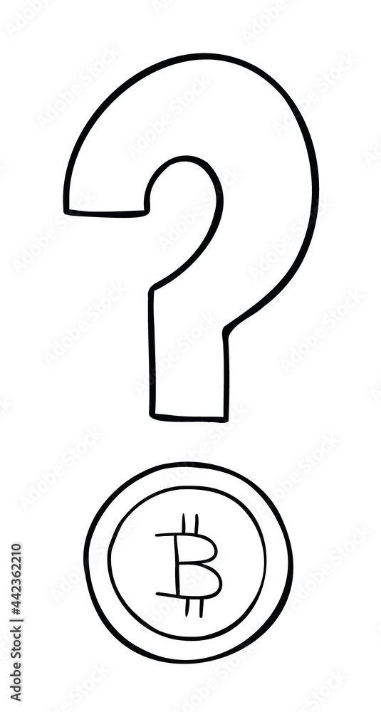 Cartoon vector illustration of question mark with bitcoin coin Cartoon vector illustration of question mark with bitcoin coin