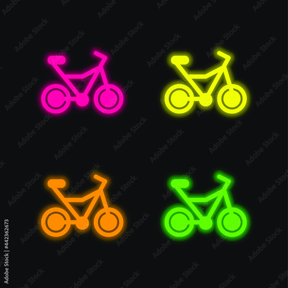 Fototapeta premium Bicycle four color glowing neon vector icon